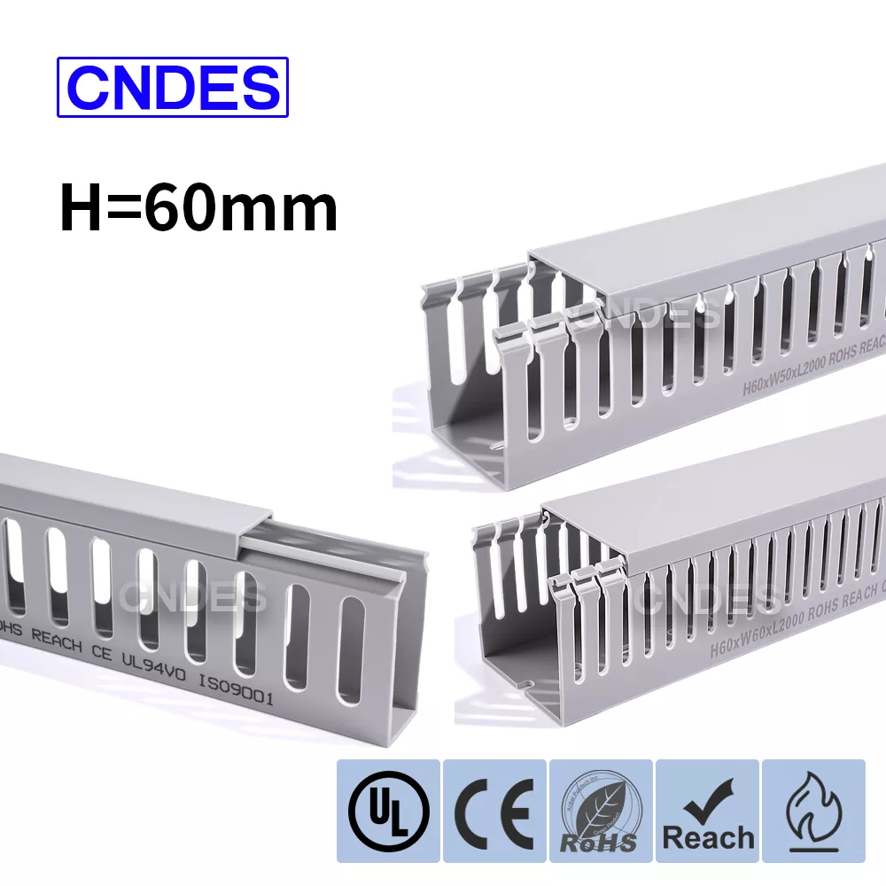 60mm Dhuwur Gray Slotted PVC Wiring Duct